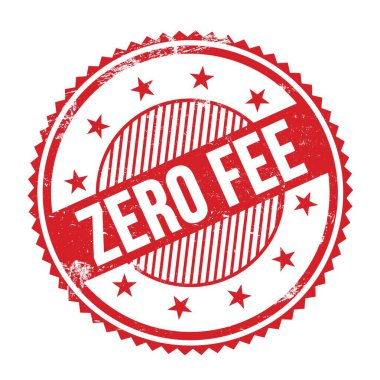 ZERO ücret metni kırmızı grungy zig zag kenarları yuvarlak pul üzerine yazılmış.