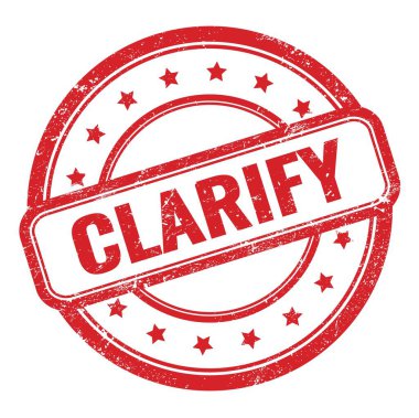 KLARIFY kelime kırmızı yuvarlak pul üzerine yazılmış