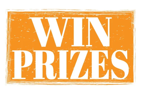 Win Prizes Words Written Orange Grungy Stamp Sign — Fotografia de Stock