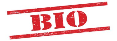 Kırmızı grungy vintage kauçuk damga üzerine BIO metni.