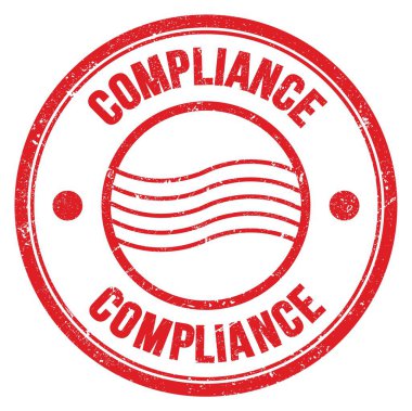 Kırmızı yuvarlak posta damgası üzerine yazılmış COMPLIANCE sözcüğü