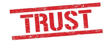 Kırmızı grungy dikdörtgen damga işareti üzerinde TRust metin.
