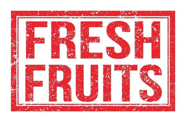 FRESH FRUITS, kırmızı dikdörtgen mühür işareti üzerine yazılmış kelimeler