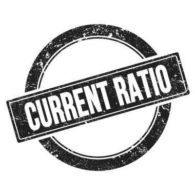 Siyah grungy round vintage pulu üzerine CURRENT RATIO metni.