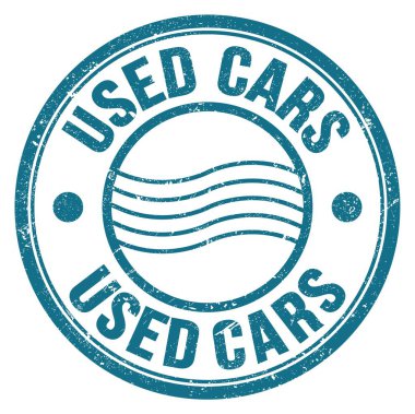Mavi yuvarlak posta mührü üzerinde yazılan ikinci el araba sözcüğü