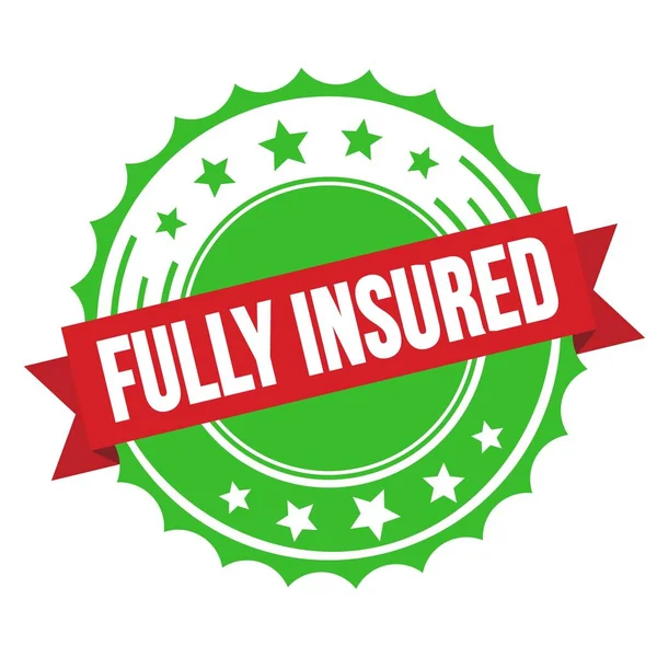 Fully Insured Text Red Green Ribbon Badge Stamp — Zdjęcie stockowe