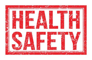 SAĞLIK GÜVENLİK, kırmızı dikdörtgen mühür üzerine yazılmış kelimeler