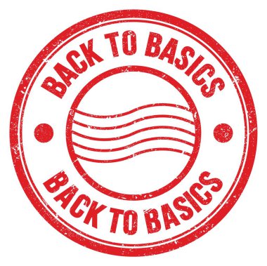 Kırmızı yuvarlak posta damgası üzerinde yazan BASICS kelimesine geri dön