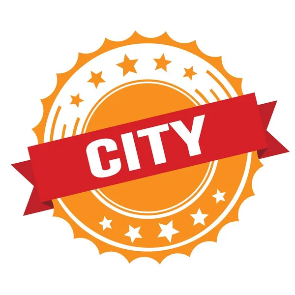 City Text Red Orange Ribbon Badge Stamp — Zdjęcie stockowe