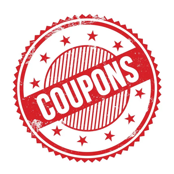 Coupons Text Written Red Grungy Zig Zag Borders Stamp — Stockfoto