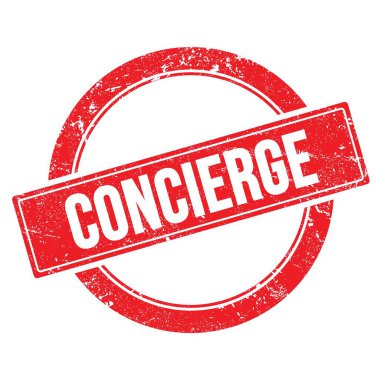 CONCIERGE text on red grungy round vintage stamp.