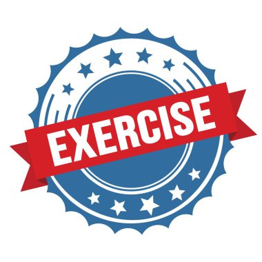 EXERCISE text on red blue ribbon badge stamp.
