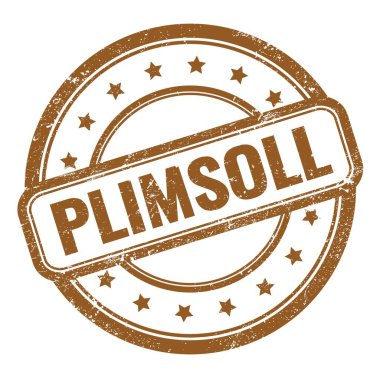 PLIMSOLL text on brown grungy vintage round rubber stamp.