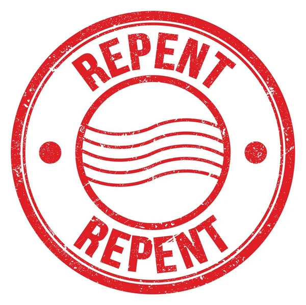 赤い丸印の切手に書かれたRepent Word — ストック写真