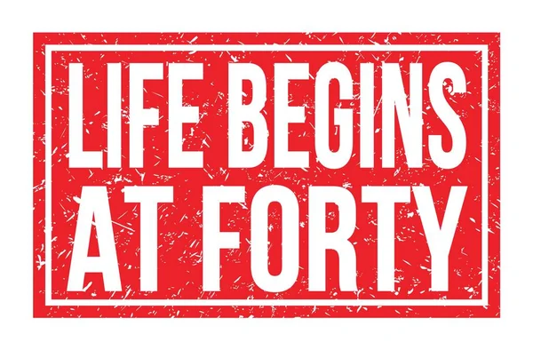 Life Begins Forty Worte Auf Rotem Rechteck Stempelschild Geschrieben — Stockfoto