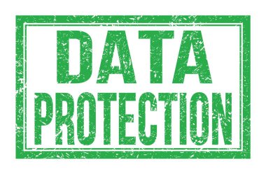 DATA PROTECTION, words written on green rectangle stamp sign