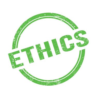 ETHICS text written on green grungy vintage round stamp.