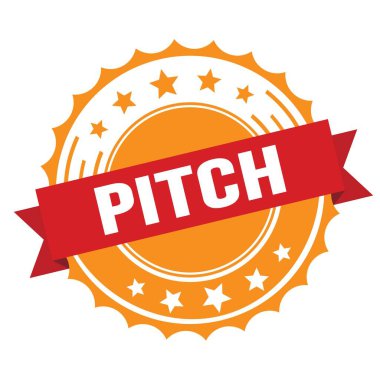 PITCH text on red orange ribbon badge stamp.