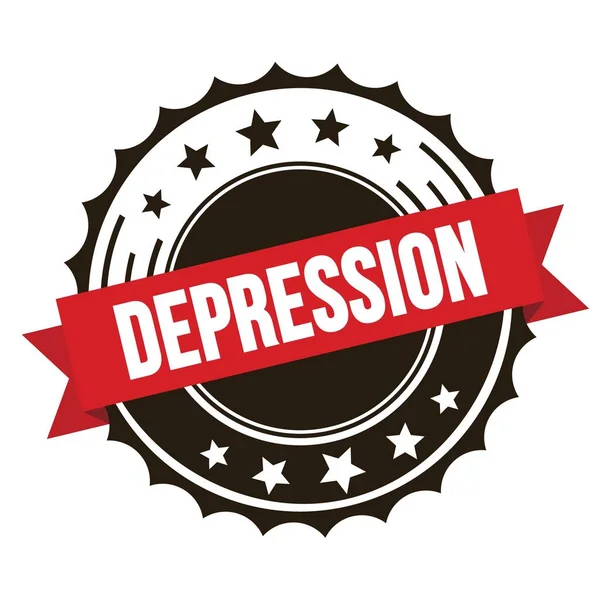 Depression Text Red Brown Ribbon Badge Stamp — Stok Foto