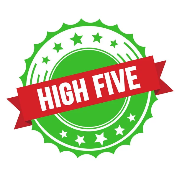 High Five Text Red Green Ribbon Badge Stamp — 图库照片