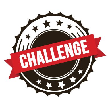 CHALLENGE text on red brown ribbon badge stamp.