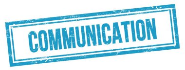 COMMUNICATION text on blue grungy vintage rectangle stamp.