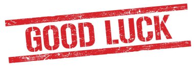 GOOD LUCK text on red grungy rectangle stamp sign.
