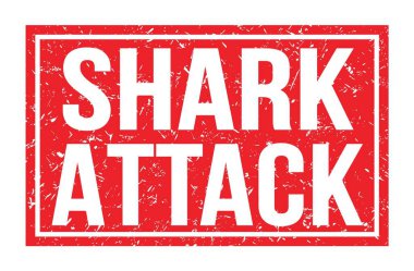 SHARK ATTACK, words written on red rectangle stamp sign