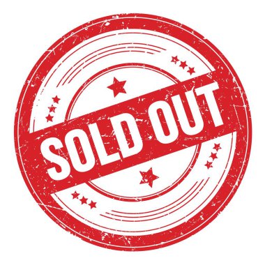 SOLD OUT text on red round grungy texture stamp.