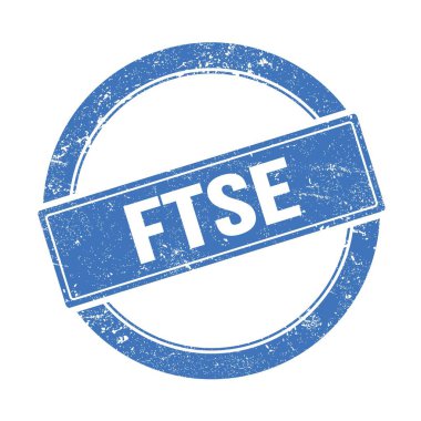 FTSE text on blue grungy round vintage stamp.