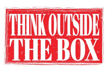 THINK OUTSIDE THE BOX, words written on red grungy stamp sign
