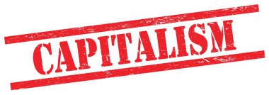 CAPITALISM text on red grungy rectangle vintage stamp.