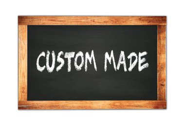 CUSTOM  MADE text written on black wooden frame school blackboard.