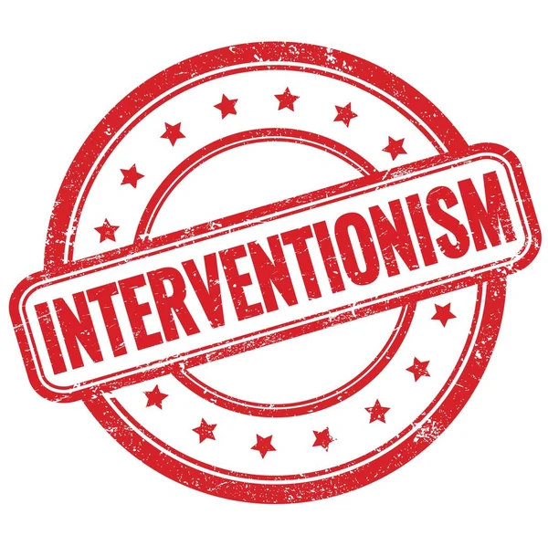 INTERVENTIONISM text on red vintage grungy round rubber stamp.