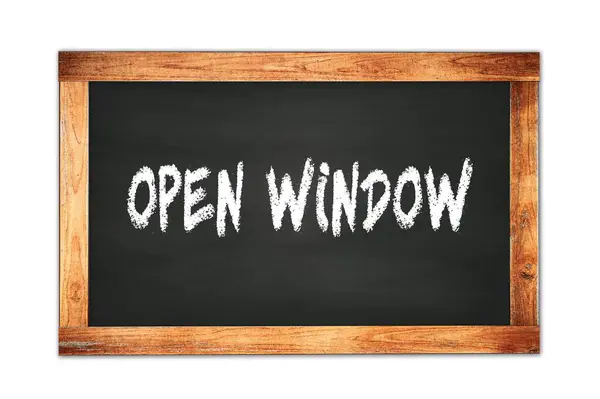 Open Window Text Written Black Wooden Frame School Blackboard — Φωτογραφία Αρχείου