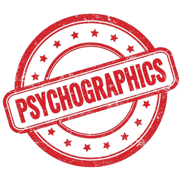 PSYCHOGRAPHICS text on red vintage grungy round rubber stamp.