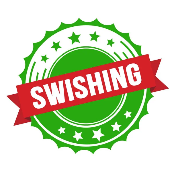 Swishing Text Red Green Ribbon Badge Stamp — Fotografia de Stock