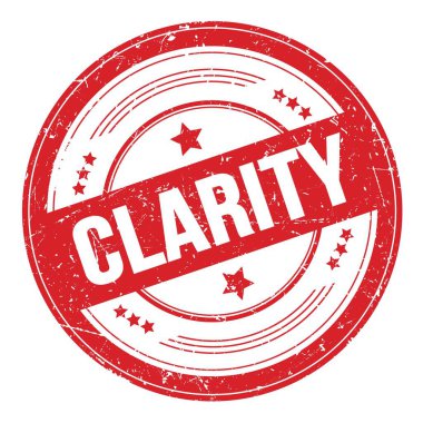 Kırmızı yuvarlak grungy desen damgası üzerine CLARITY metin.
