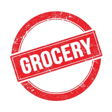 Kırmızı grungy yuvarlak vintage pul üzerinde GROCERY metin.