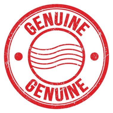GENUINE kelimesi kırmızı yuvarlak posta pulu işareti üzerine yazılmış