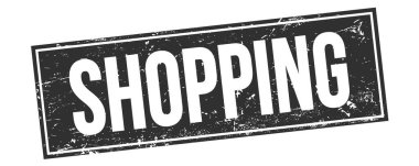 Siyah grungy dikdörtgen damga işareti üzerinde alışveriş metni.