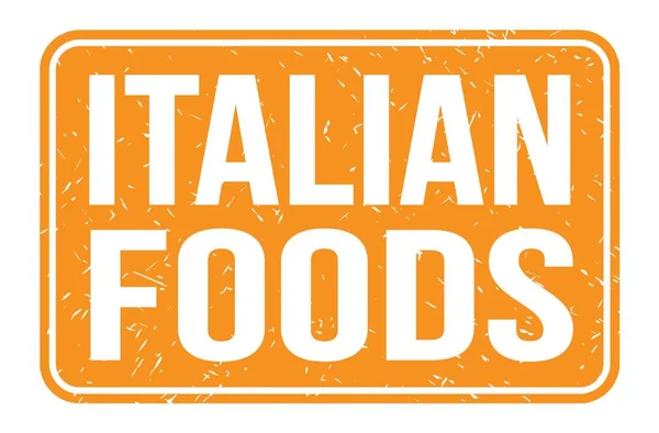 Alimentos Italianos Palabras Escritas Signo Del Sello Del Rectángulo Naranja — Foto de Stock