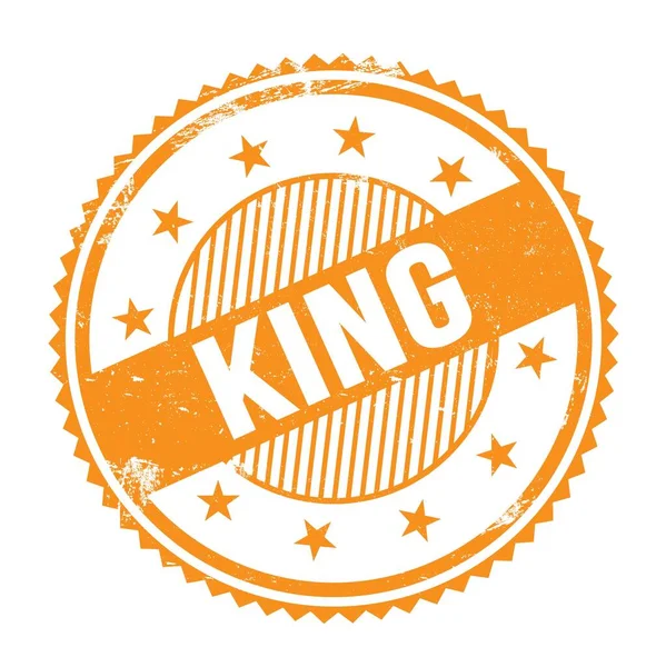 König Text Geschrieben Auf Orangefarbenem Grungy Zick Zack Rand Runde — Stockfoto
