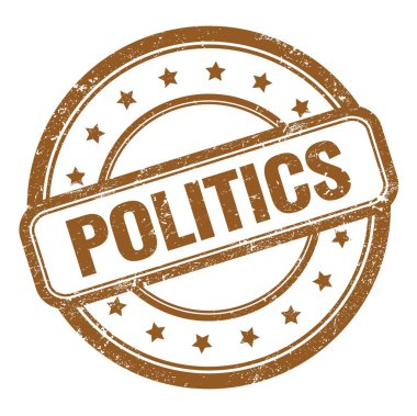 Kahverengi grungy vintage lastik damgalı POLITICS metni.