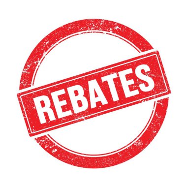 Kırmızı grungy yuvarlak vintage damga üzerinde REBATES metin.