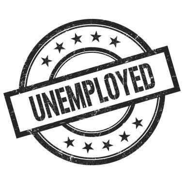 Siyah yuvarlak vintage kauçuk damga üzerine yazılmış UNEMPLOYED metin.