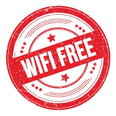 Kırmızı yuvarlak grungy desen damgalı WIFI özgür metin.