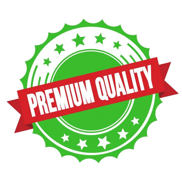 Texto Calidad Premium Sello Insignia Cinta Verde Roja — Foto de Stock