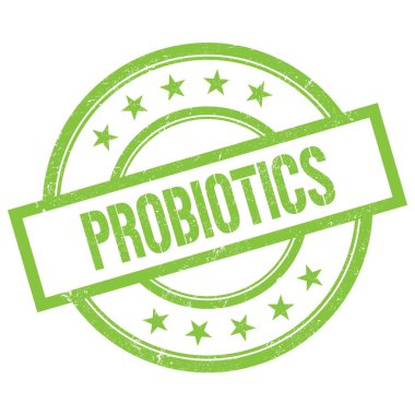Yeşil yuvarlak vintage kauçuk damgalı PROBIOTICS metni.