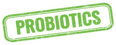 Yeşil grungy vintage dikdörtgen damgalı PROBIOTICS metni.